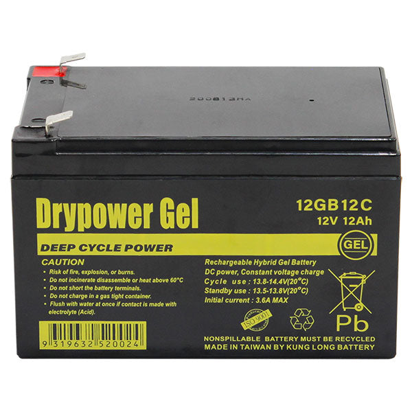 Drypower 12v 12ah Sealed Lead Acid Hybrid Gel Battery For Deep Cycle Motive Power 12GB12C