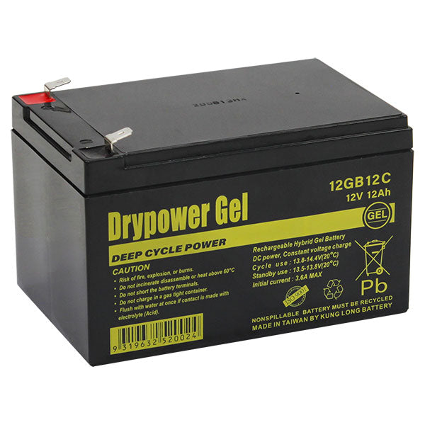 Drypower 12v 12ah Sealed Lead Acid Hybrid Gel Battery For Deep Cycle Motive Power 12GB12C