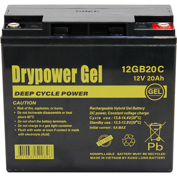 Drypower 12v 20ah Sealed Lead Acid Hybrid Gel Battery For Deep Cycle Motive Power 12GB20C