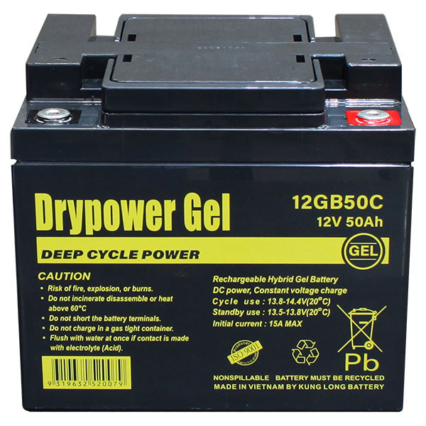 DryPower Sealed Lead Acid Hybrid Gel Deep Cycle Battery 12GB50C