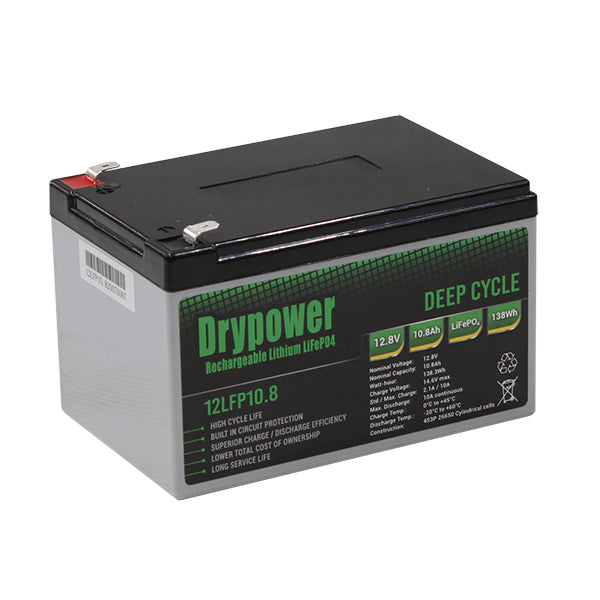 DryPower High Power 12.8v 10.8ah Lithium Iron Phosphate (Lifepo4) Rechargeable Battery 12LFP10.8