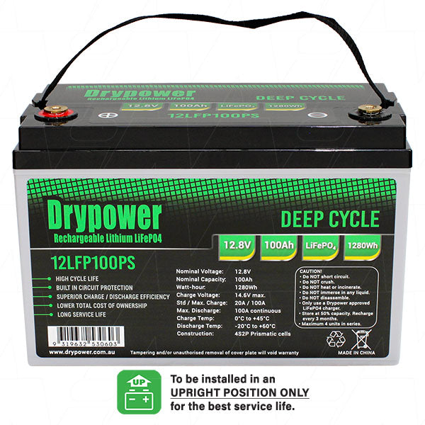DryPower High Power 12.8v 100ah Lithium Iron Phosphate (Lifepo4) Rechargeable Battery 12LFP100PS