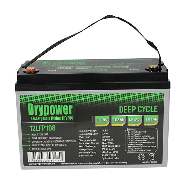 DryPower High Power 12.8v 108ah Lithium Iron Phosphate (Lifepo4) Rechargeable Battery 12LFP108