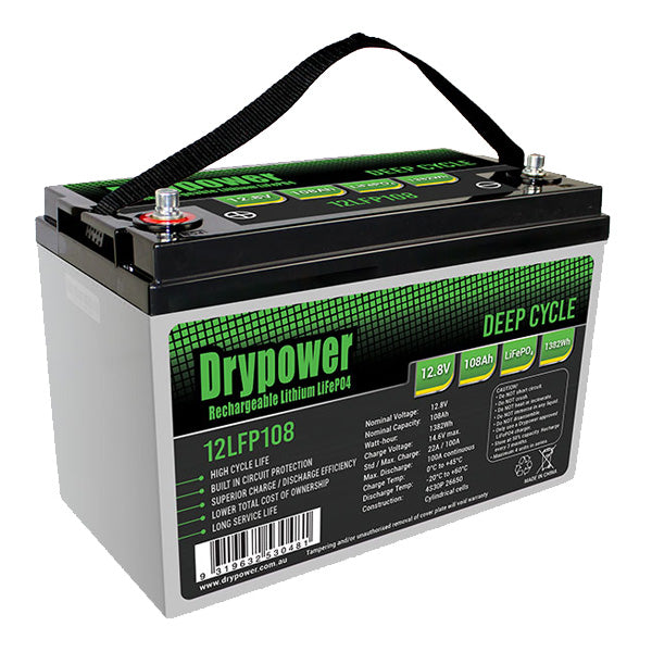DryPower High Power 12.8v 108ah Lithium Iron Phosphate (Lifepo4) Rechargeable Battery 12LFP108