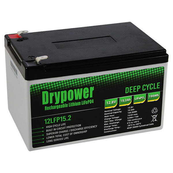 DryPower High Power 12.8v 15.2ah Lithium Iron Phosphate (Lifepo4) Rechargeable Battery 12LFP15.2