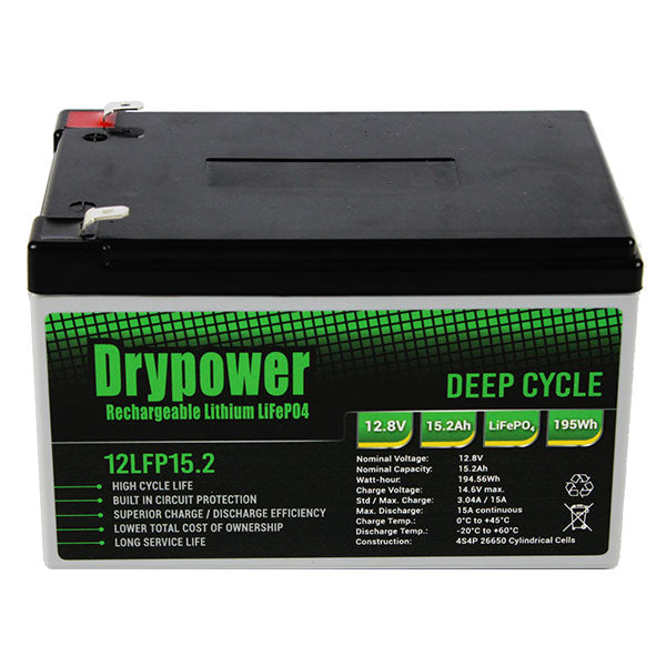 DryPower High Power 12.8v 15.2ah Lithium Iron Phosphate (Lifepo4) Rechargeable Battery 12LFP15.2