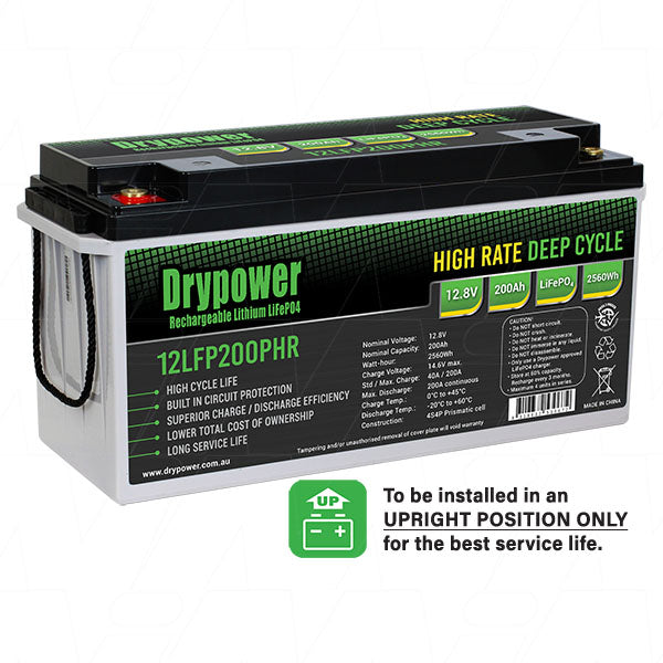 DryPower High Rate 12.8v 200ah Lithium Iron Phosphate (Lifepo4) Rechargeable Battery 12LFP200PHR