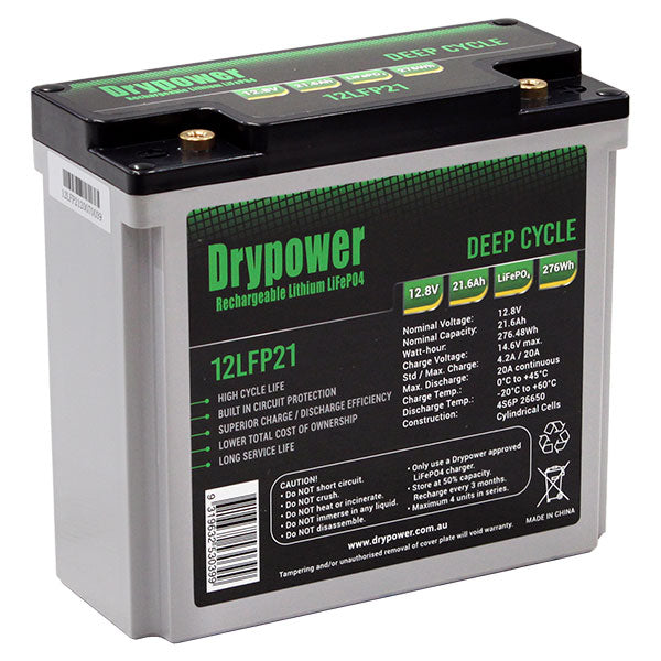 DryPower High Power 12.8v 21.6ah Lithium Iron Phosphate (Lifepo4) Rechargeable Battery 12LFP21