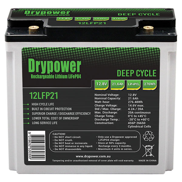 DryPower High Power 12.8v 21.6ah Lithium Iron Phosphate (Lifepo4) Rechargeable Battery 12LFP21