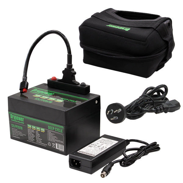 DryPower Lithium Iron Phosphate (Lifepo4) Rechargeable Battery & Charger Kit For Use With Golf Buggies 12LFP25TB