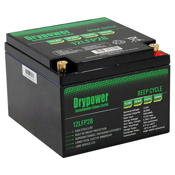 DryPower High Power 12.8v 28.8ah Lithium Iron Phosphate (Lifepo4) Rechargeable Battery 12LFP28