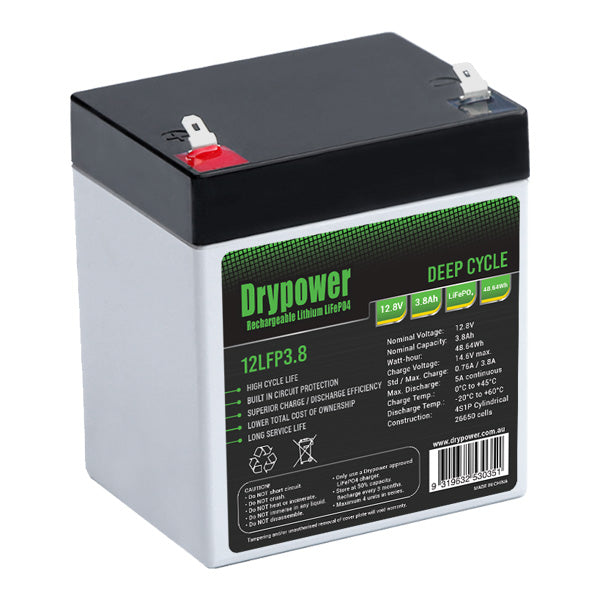 DryPower 12.8v 3.8ah Lithium Iron Phosphate (Lifepo4) Rechargeable Battery 12LFP3.8