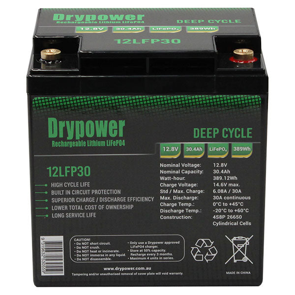 DryPower High Power 12.8v 30.4ah Lithium Iron Phosphate (Lifepo4) Rechargeable Battery 12LFP30