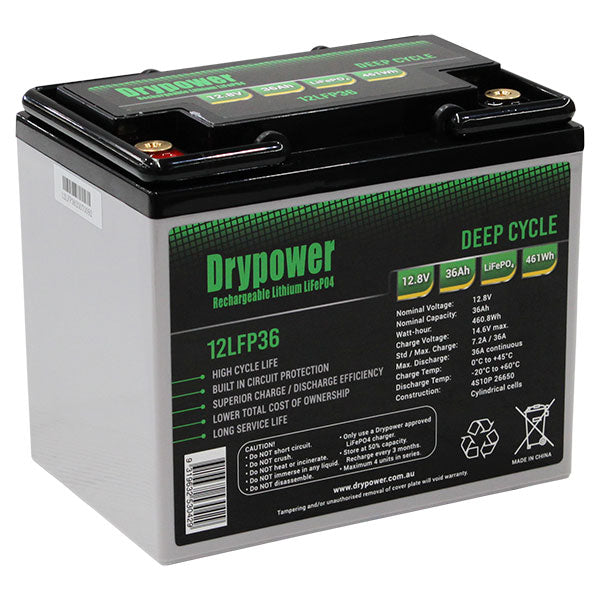 DryPower High Power 12.8V 36AH Lithium Iron Phosphate (Lifepo4) Rechargeable Battery 12LFP36