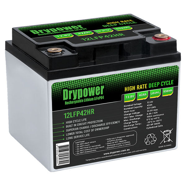 DryPower 12.8V 42AH Lithium Iron Phosphate (LiFePO4) Rechargeable Battery, Max 100a Discharge 12LFP42HR