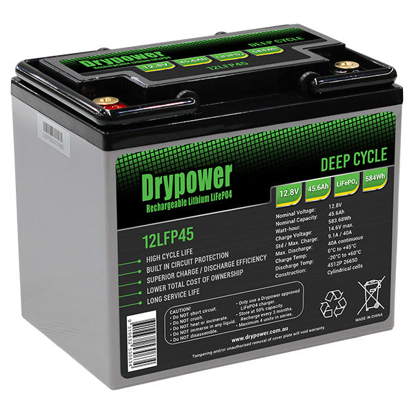 DryPower High Power 12.8V 45.6AH Lithium Iron Phosphate (LiFePO4) Rechargeable Battery 12LFP45