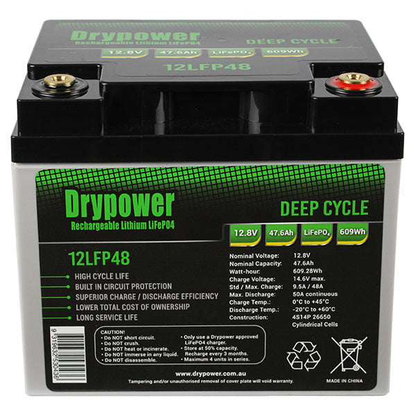 DryPower High Power 12.8V 47.6AH Lithium Iron Phosphate (LiFePO4) Rechargeable Battery 12LFP48
