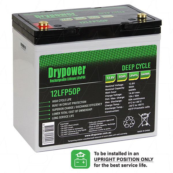 DryPower High Power 12.8V 50AH Lithium Iron Phosphate (LiFePO4) Rechargeable Battery 12LFP50P