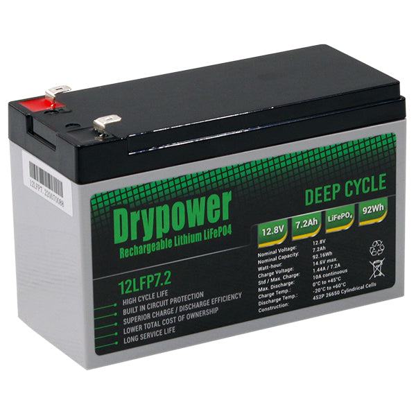 DryPower High Power 12.8V 7.2AH Lithium Iron Phosphate (LiFePO4) Rechargeable Battery 12LFP7.2