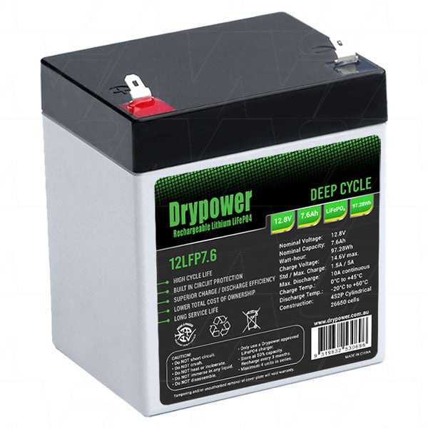 DryPower High Power 12.8V 7.6AH Lithium Iron Phosphate (LiFePO4) Rechargeable Battery 12LFP7.6