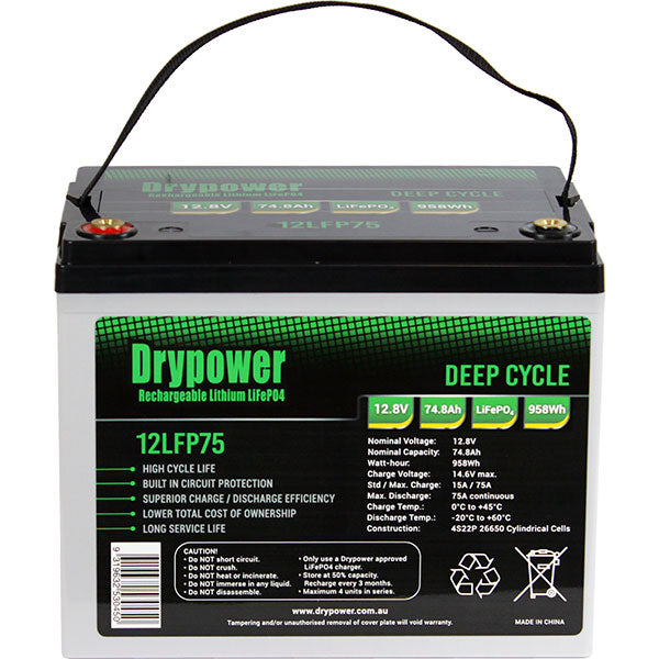 DryPower High Power 12.8V 74.8AH Lithium Iron Phosphate (LiFePO4) Rechargeable Battery 12LFP75