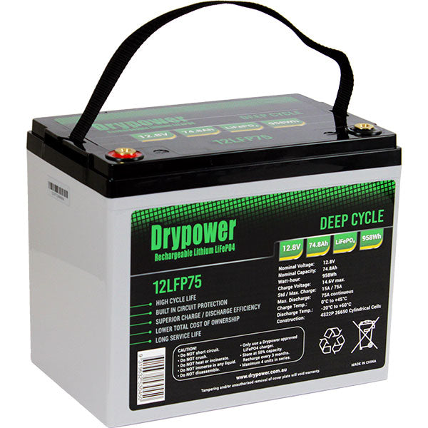 DryPower High Power 12.8V 74.8AH Lithium Iron Phosphate (LiFePO4) Rechargeable Battery 12LFP75