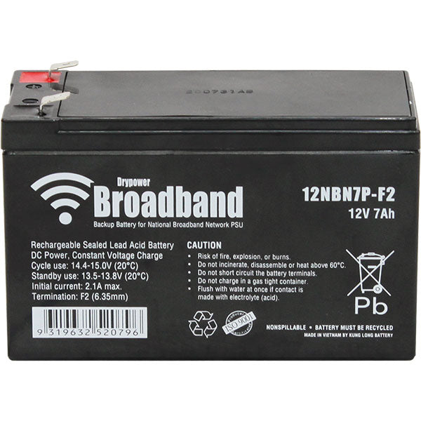 DryPower 12V 7Ah Sealed Lead Acid Battery for National Broadband Network Power Supply Backup 12NBN7P-F2