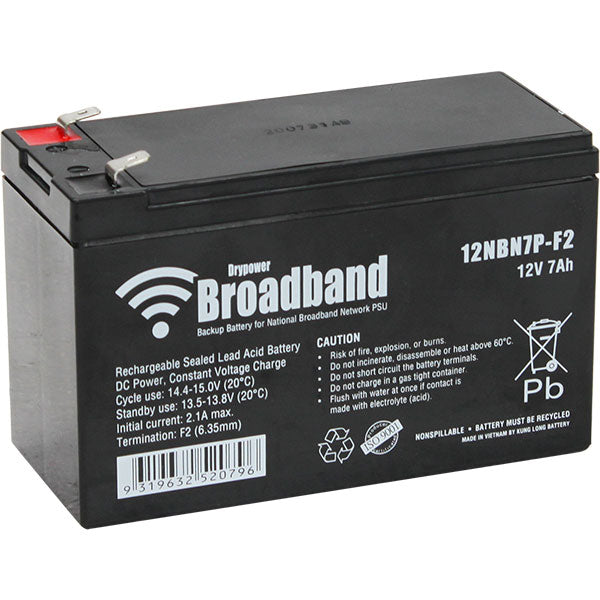 DryPower 12V 7Ah Sealed Lead Acid Battery for National Broadband Network Power Supply Backup 12NBN7P-F2