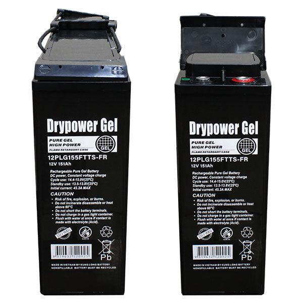 DryPower 12V 151AH Front Terminal Pure Gel Type Sealed Lead Acid Deep Cycle Battery 12PLG155FTTS-FR