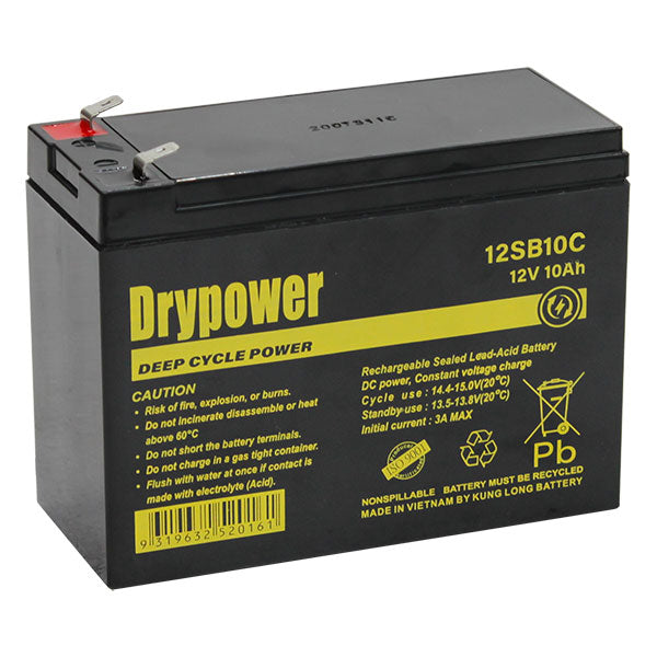 DryPower 12V 10AH Sealed Lead Acid Battery 12SB10C