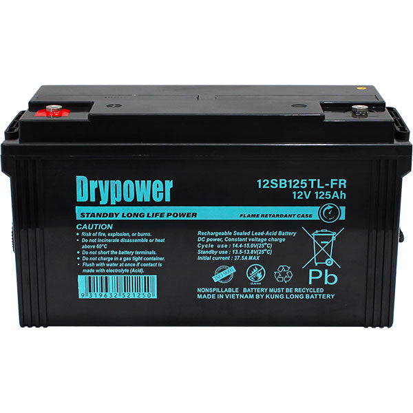 Drypower 12V 125Ah Long Life Standby AGM Battery 12SB125TL-FR