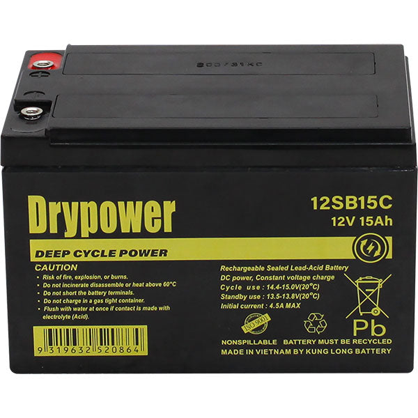 DryPower 12V 15AH Sealed Lead Acid Battery 12SB15C