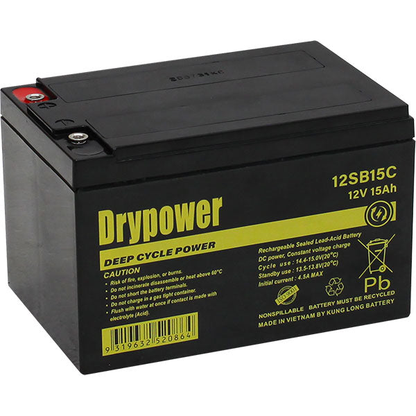DryPower 12V 15AH Sealed Lead Acid Battery 12SB15C