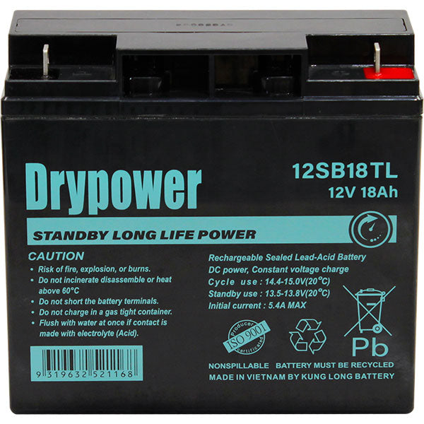 Drypower 12V 18AH Long Life Standby AGM Battery 12SB18TL