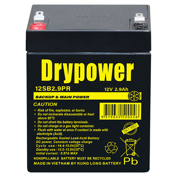 Drypower 12V 2.9Ah Sealed Lead Acid Battery 12SB2.9PR