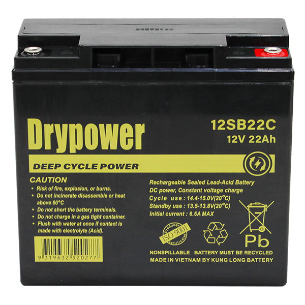 DryPower 12V 22AH Sealed Lead Acid Battery 12SB22C