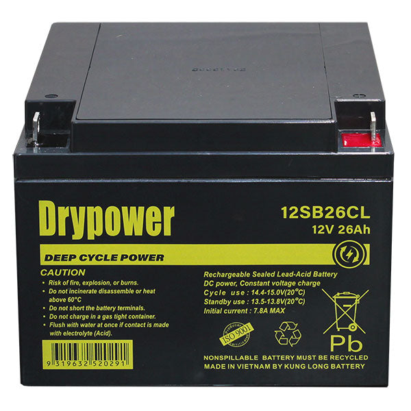 DryPower 12V 26Ah Sealed Lead Acid Battery 12SB26CL