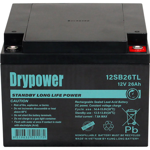 Drypower 12V 26Ah Long Life Standby AGM Battery 12SB26TL