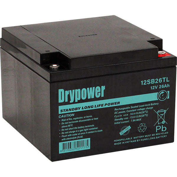 Drypower 12V 26Ah Long Life Standby AGM Battery 12SB26TL