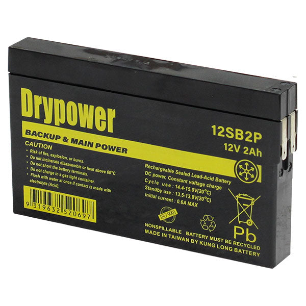 Drypower 12V 2Ah Sealed Lead Acid Battery Valve Regulated (AGM Type) for Medical Equipment 12SB2P
