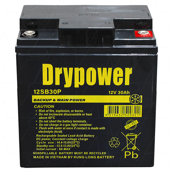 Drypower 12V 30Ah Sealed Lead Acid Battery 12SB30P