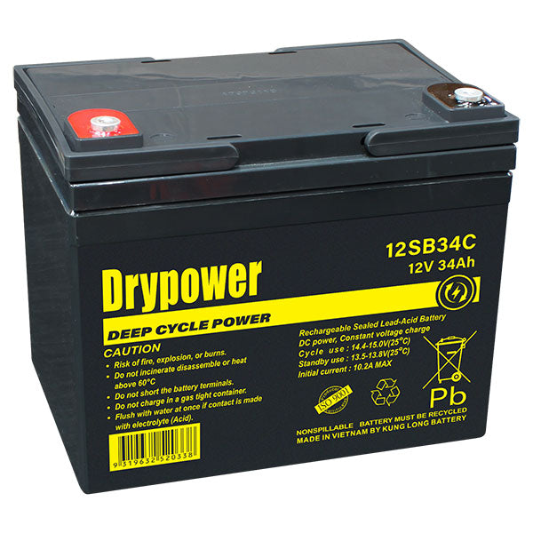 DryPower 12V 34AH Sealed Lead Acid Battery 12SB34C