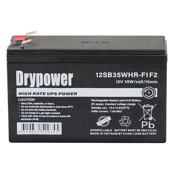 Drypower 12V 6.6AH 35W/Cell (10min) Sealed Lead Acid High Rate Battery For Standby And UPS 12SB35WHR-F1F2