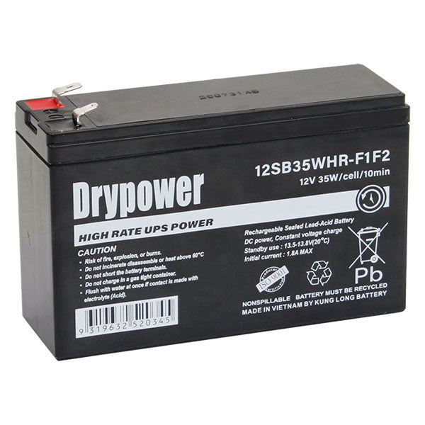 Drypower 12V 6.6AH 35W/Cell (10min) Sealed Lead Acid High Rate Battery For Standby And UPS 12SB35WHR-F1F2