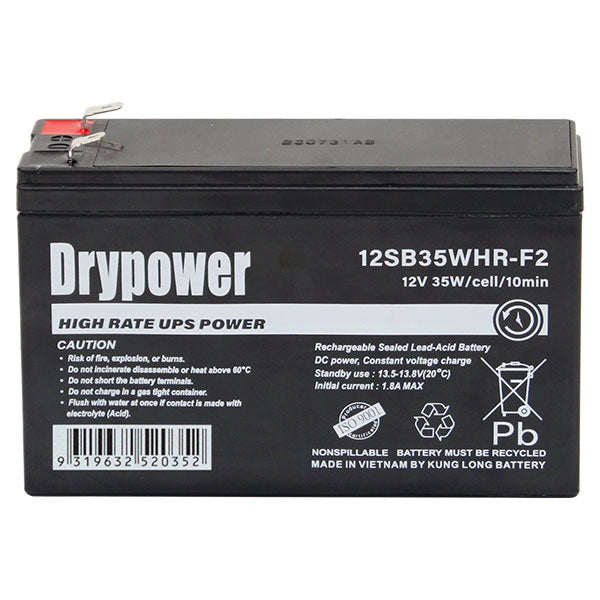 DryPower 12V 6.6AH 35W/Cell (10min) Sealed Lead Acid High Rate Battery For Standby And UPS 12SB35WHR-F2