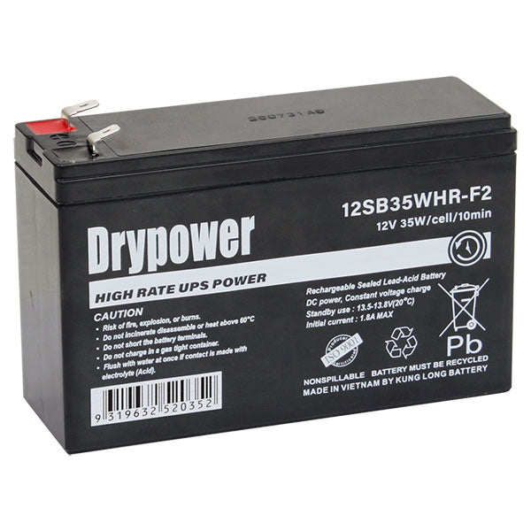 DryPower 12V 6.6AH 35W/Cell (10min) Sealed Lead Acid High Rate Battery For Standby And UPS 12SB35WHR-F2