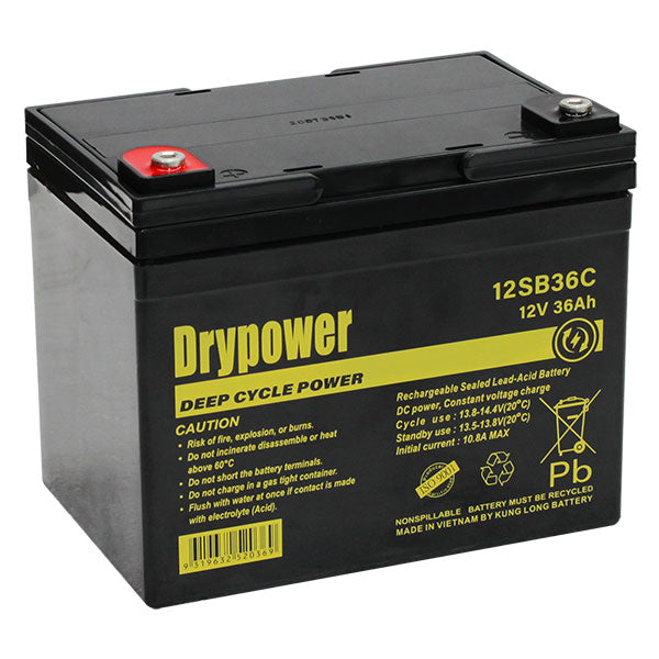 DryPower 12V 36AH Sealed Lead Acid Battery 12SB36C