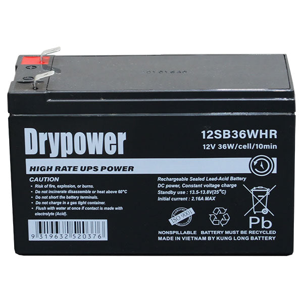 DryPower 12V 7AH 36W/Cell (10min) Sealed Lead Acid High Rate Battery For Standby And UPS 12SB36WHR