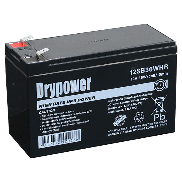 DryPower 12V 7AH 36W/Cell (10min) Sealed Lead Acid High Rate Battery For Standby And UPS 12SB36WHR