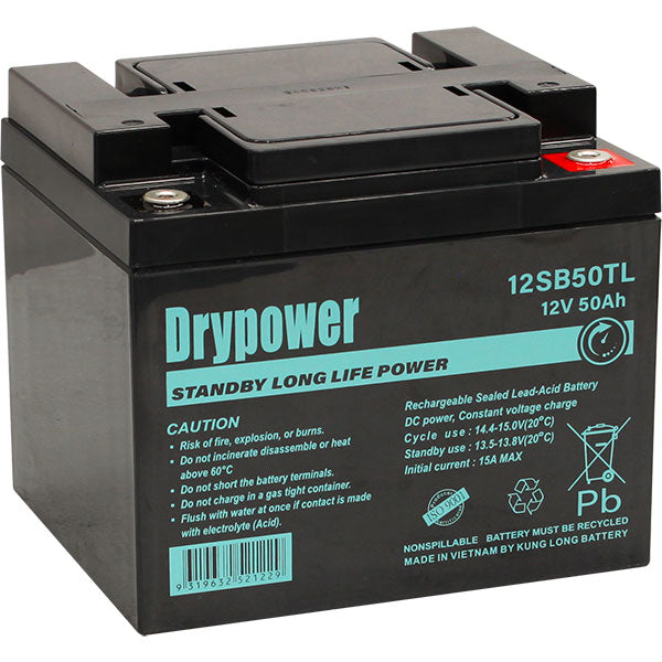 Drypower 12V 50Ah Long Life Standby AGM Battery 12SB50TL